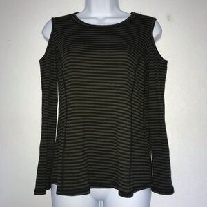 Gilli Ribbed Cold Shoulder Stripe Long Sleeve Top